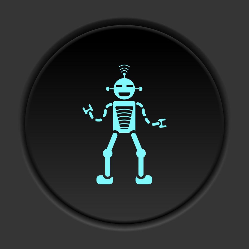Dark button icon Robot technology. Button banner round badge interface for application illustration on darken background vector