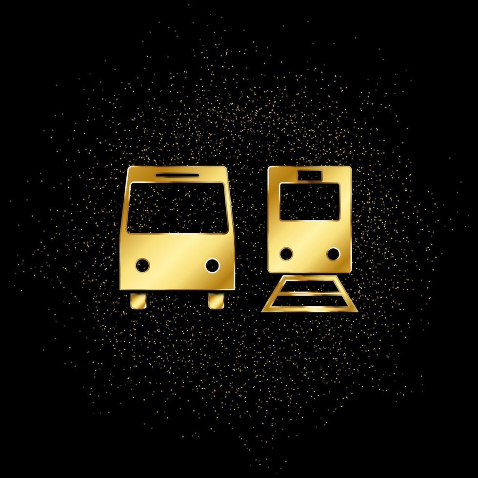 Bus, train gold, icon. Vector illustration of golden particle on gold vector background
