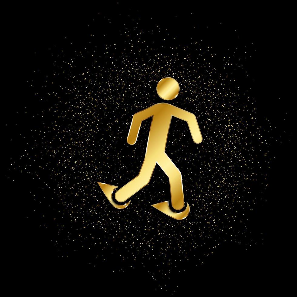 caminando con raquetas de nieve oro, icono. vector ilustración de dorado partícula en oro vector antecedentes