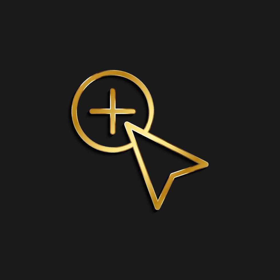 add, copy, cursor gold icon. Vector illustration of golden dark background .