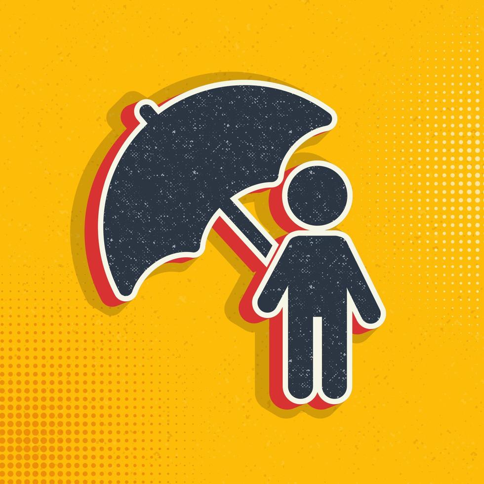 Individual, insurance, personal, umbrella pop art, retro icon. Vector illustration of pop art style on retro background