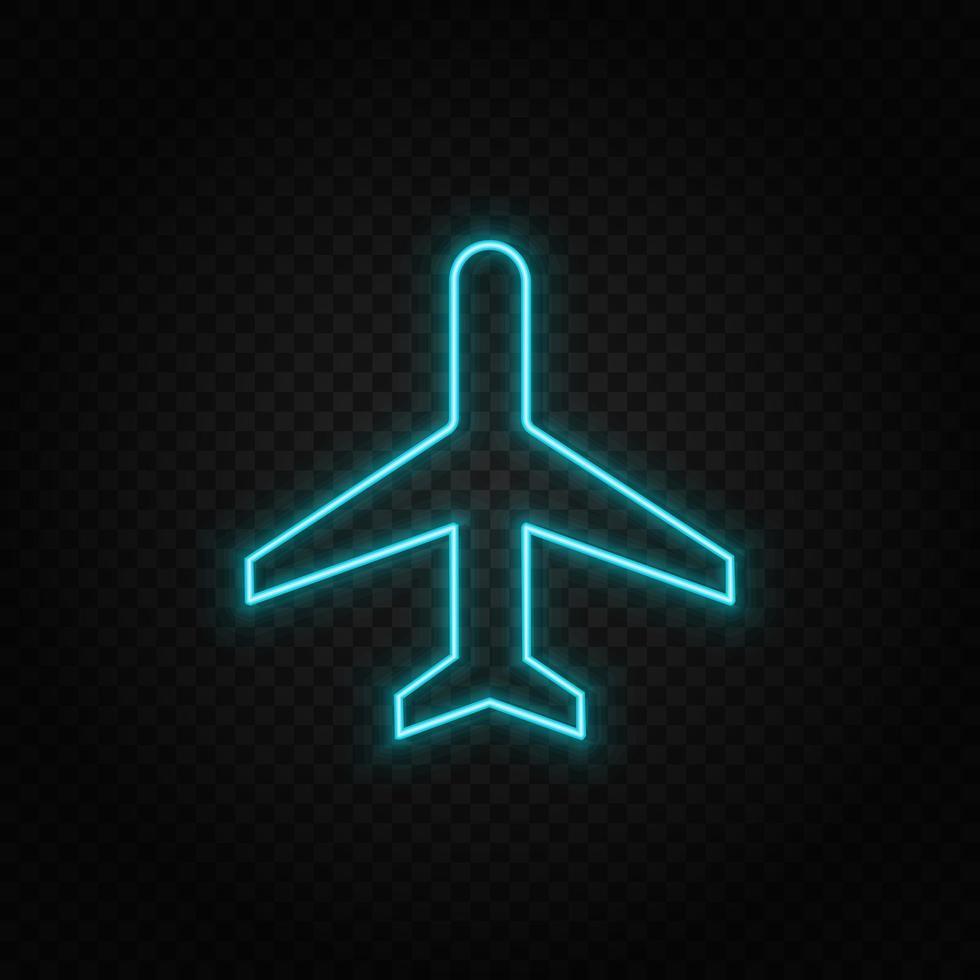 Plane. Blue and yellow neon vector icon. Transparent background.
