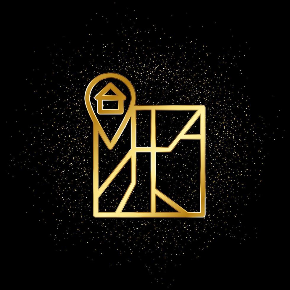 casa, ubicación, mapa oro icono. vector ilustración de dorado partícula antecedentes. real inmuebles concepto vector ilustración .