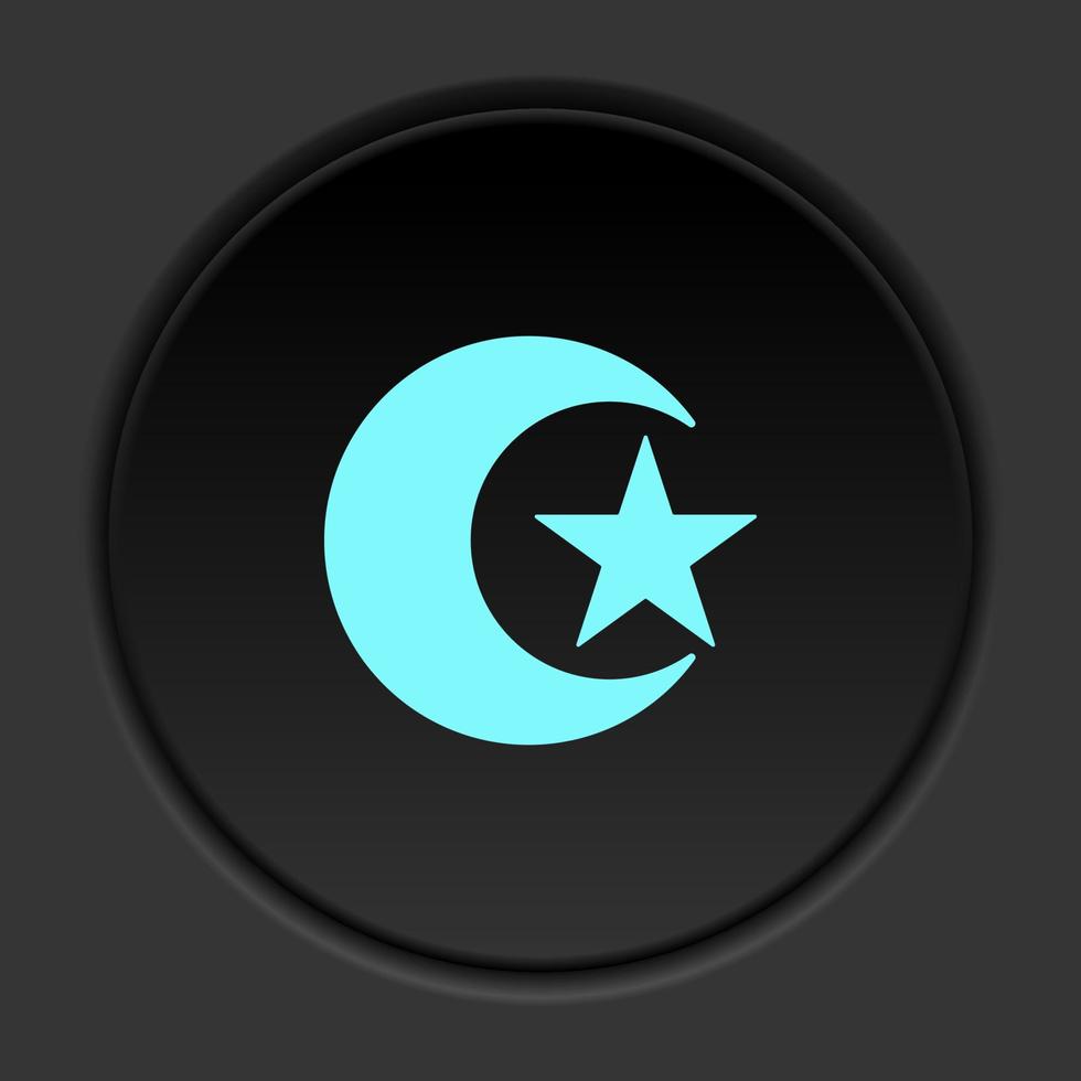redondo botón icono Luna y estrella. botón bandera redondo Insignia interfaz para solicitud ilustración en oscuro antecedentes vector