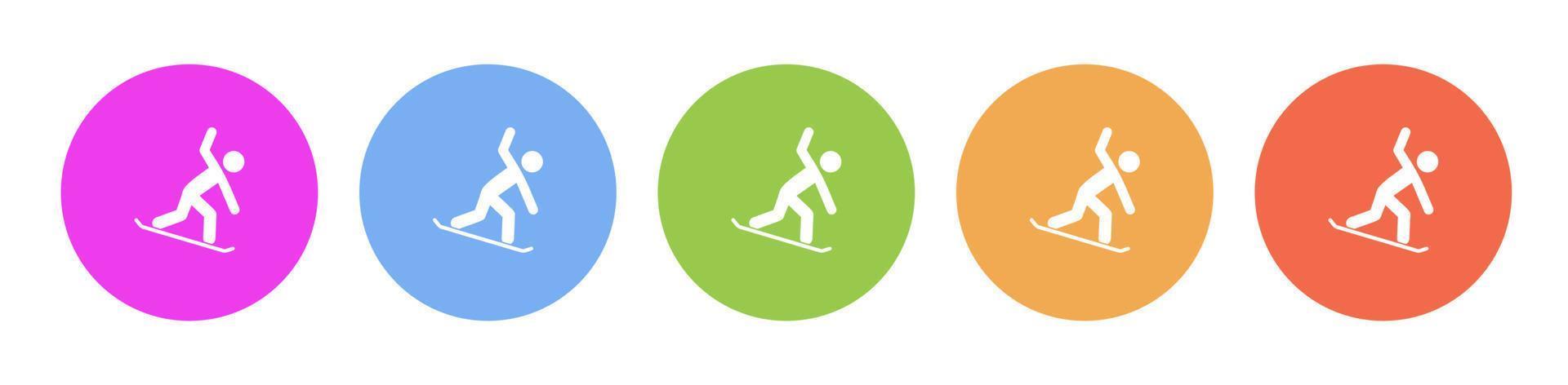 Multi colored flat icons on round backgrounds. Snowboard multicolor circle vector icon on white background
