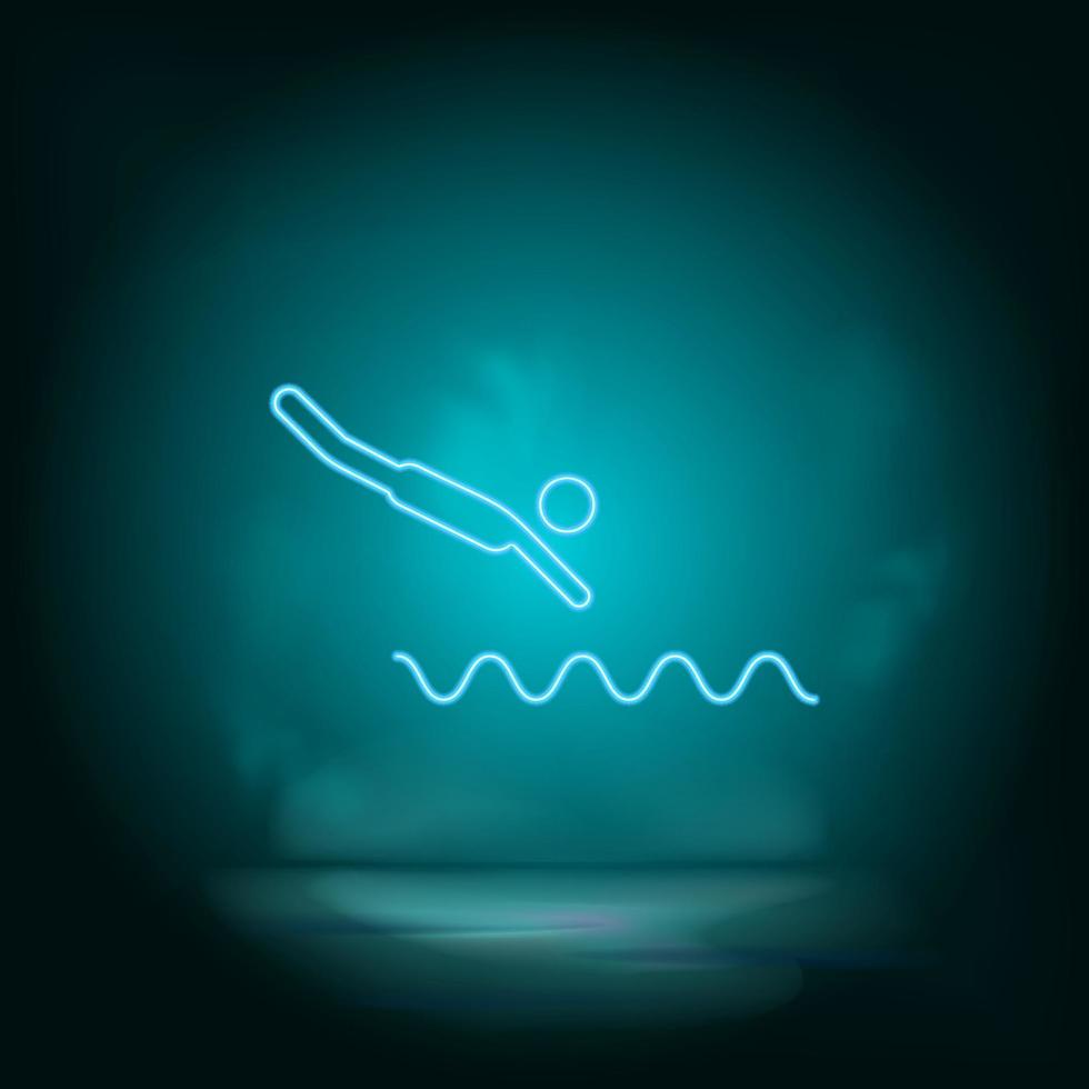 Swimming jump blue neon vector icon. Simple element illustration from map and navigation concept. Swimming jump blue neon vector icon. Real estate concept vector illustration. on white background