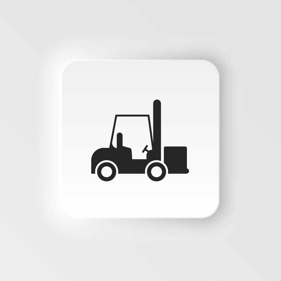 Forklift neumorphic icon in single color. Industrial vehicle work warehouse shipping inventory Forklift neumorphic icon on white background vector