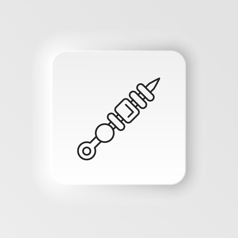 Neumorphic style food and drink vector icon. Shish kebab linear icon. Thin line illustration. Shashlik. Pork and vegetable brochettes. Contour symbol. Vector isolated drawing on neumorphism