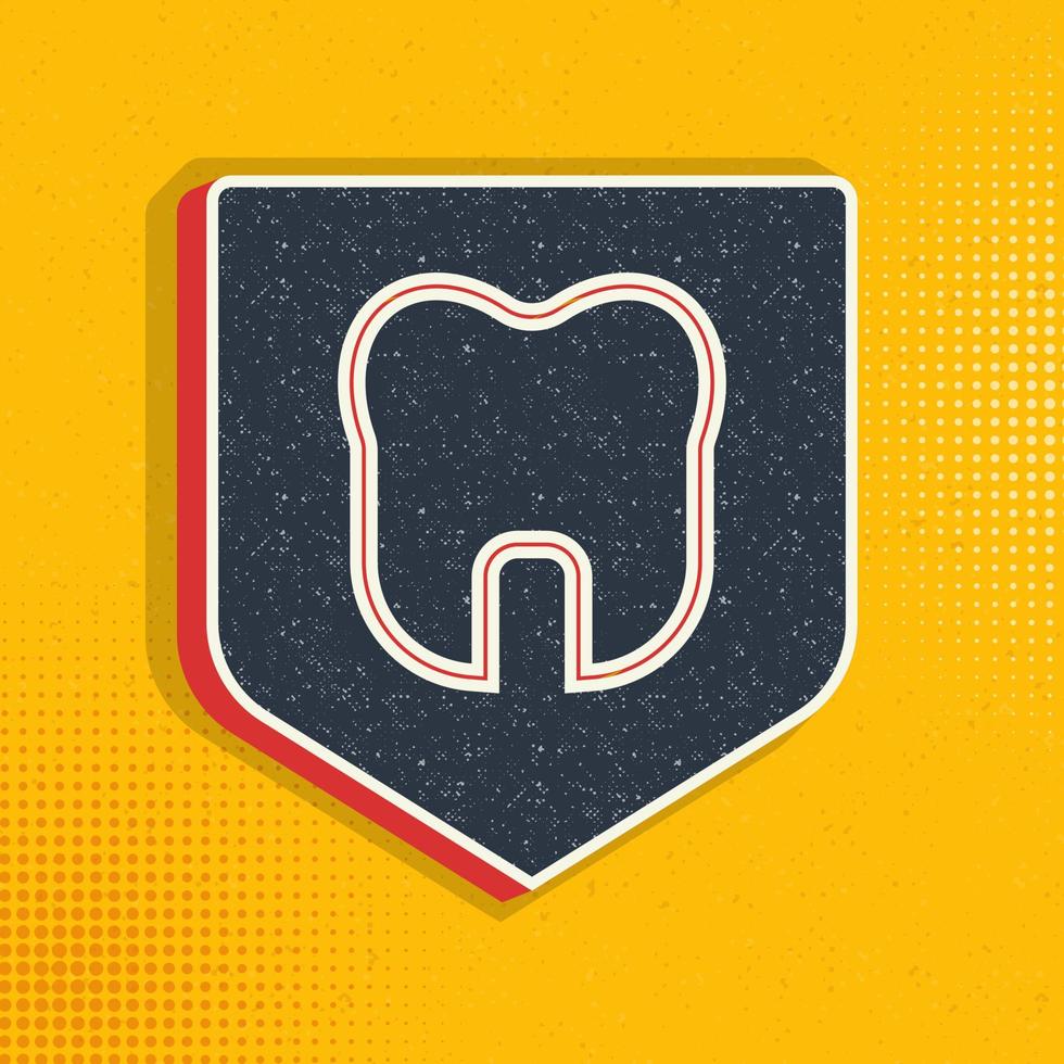 Dental, insurance, shield, tooth pop art, retro icon. Vector illustration of pop art style on retro background