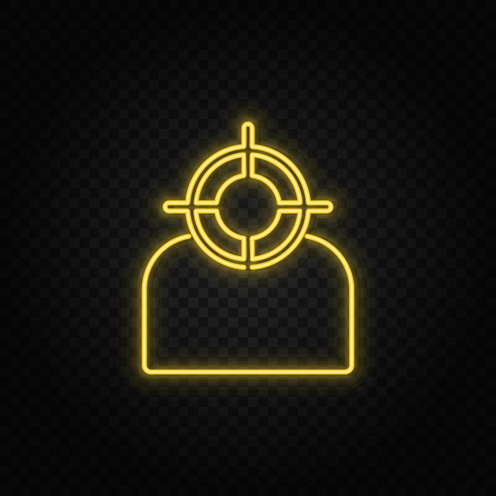 objetivo, usuario amarillo neón icono .transparente antecedentes. amarillo neón vector icono en oscuro antecedentes