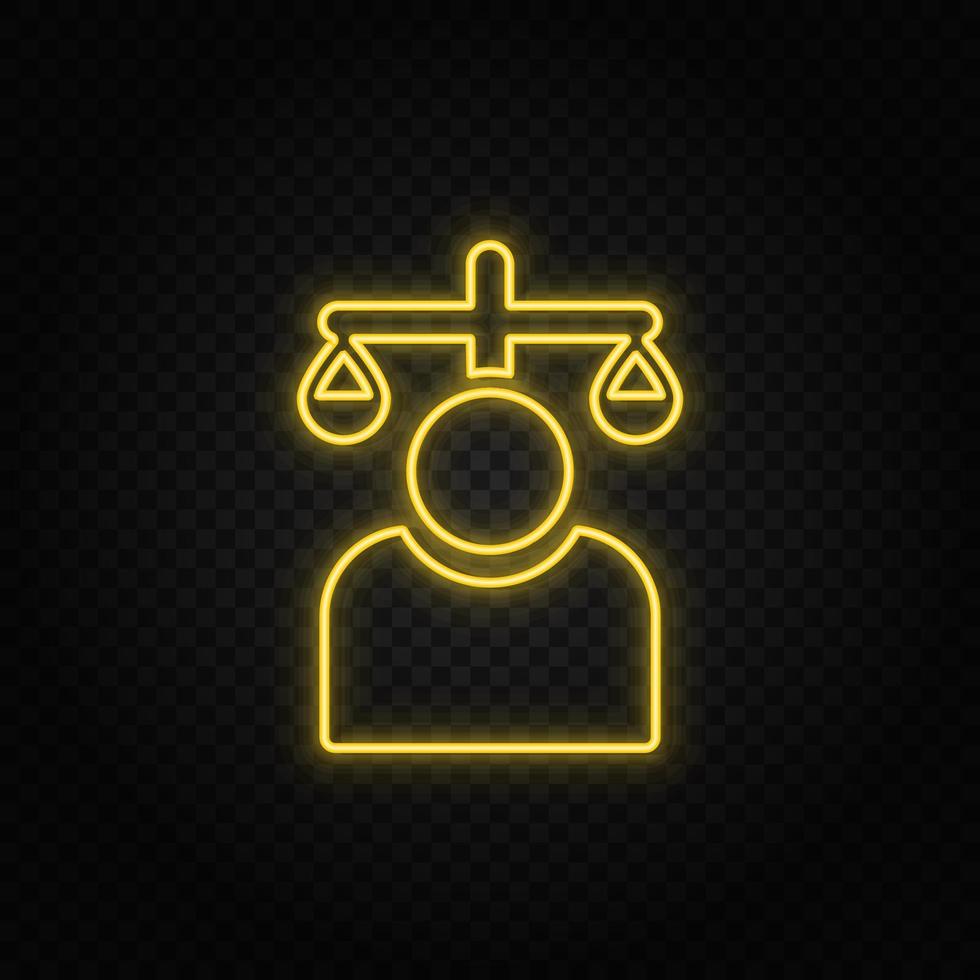 balance, user yellow neon icon .Transparent background. Yellow neon vector icon on dark background