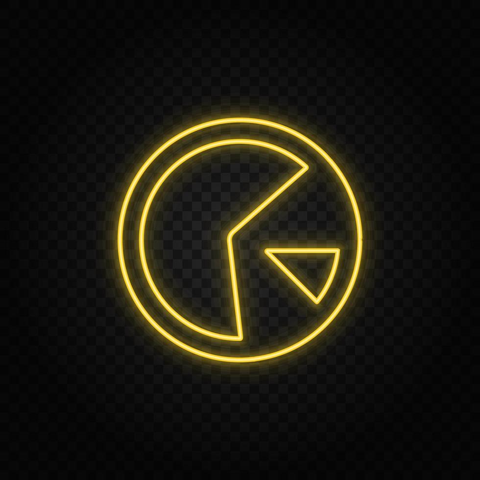 analytics, circle yellow neon icon .Transparent background. Yellow neon vector icon on dark background