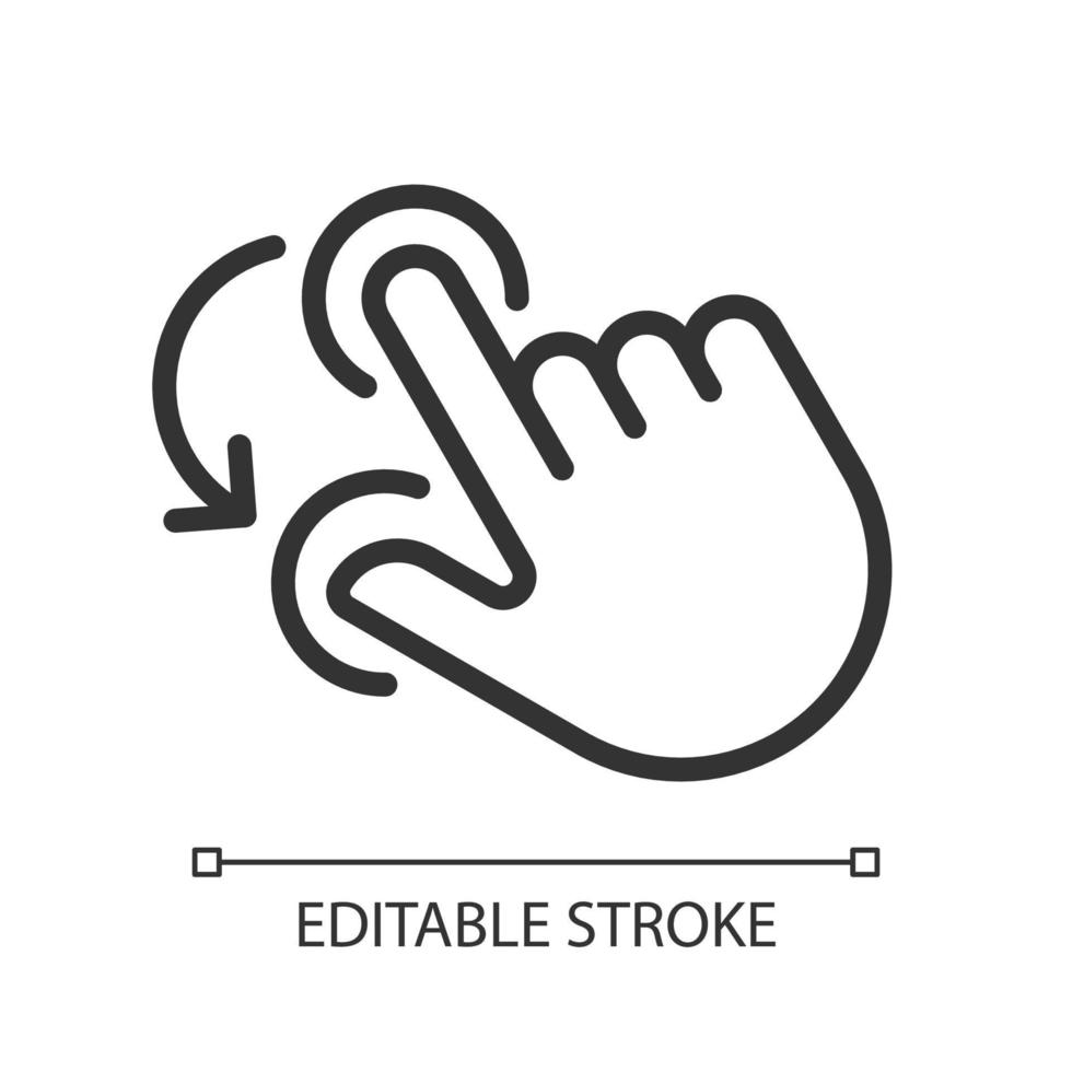 Double finger rotation pixel perfect linear icon. Hold and spin with two fingers. Touchscreen control. Thin line illustration. Contour symbol. Vector outline drawing. Editable stroke