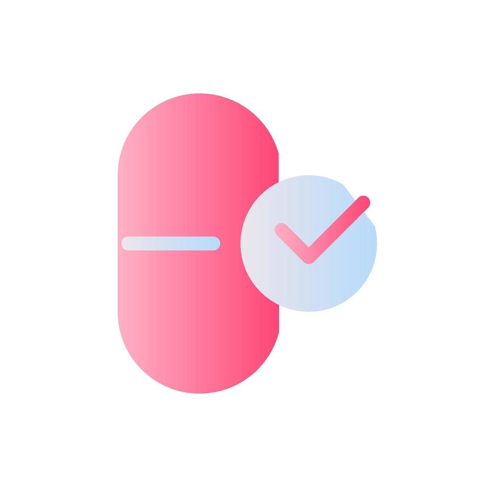 Take medication flat gradient two-color ui icon. Capsule and checkmark. Correct therapy. Simple filled pictogram. GUI, UX design for mobile application. Vector isolated RGB illustration