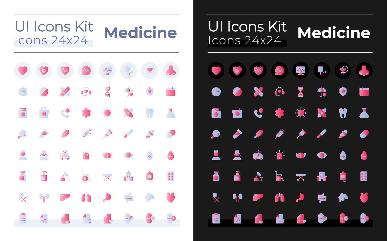 Medicine flat gradient two-color ui icons set for dark, light mode. Medical treatment. Vector isolated RGB pictograms. GUI, UX design for web, mobile