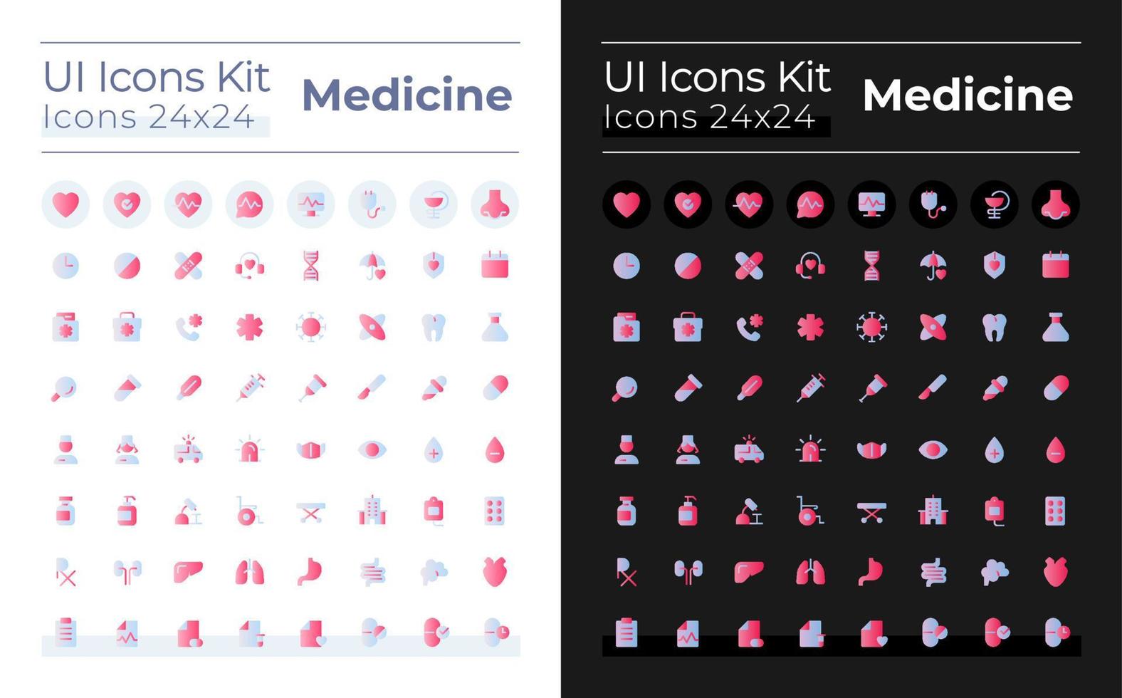 medicina plano degradado bicolor ui íconos conjunto para oscuro, ligero modo. médico tratamiento. vector aislado rgb pictogramas. interfaz gráfica de usuario, ux diseño para web, móvil