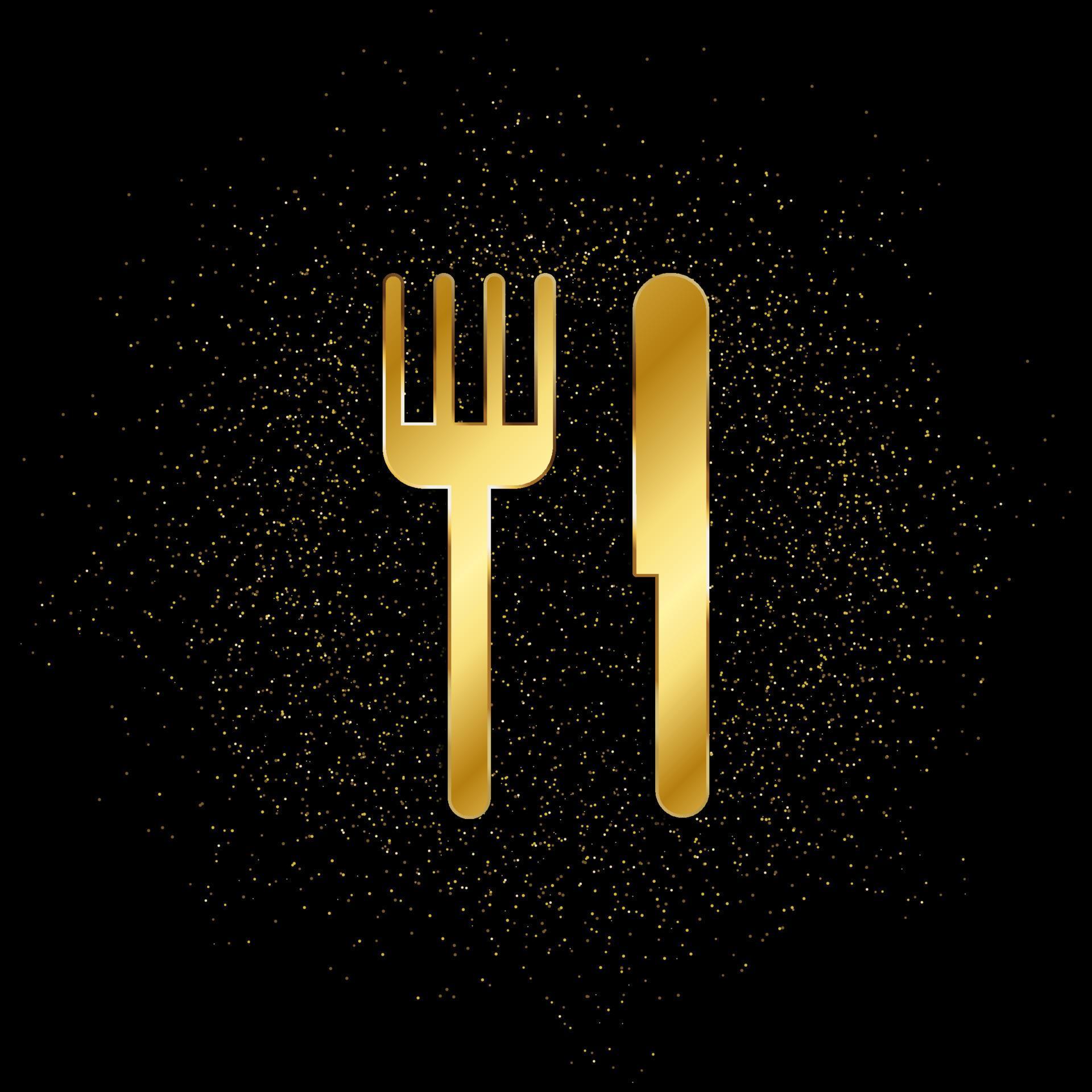 Knife and fork gold, icon. Vector illustration of golden particle on