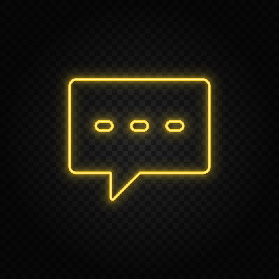 chat, chat bubble yellow neon icon .Transparent background. Yellow neon vector icon on dark background