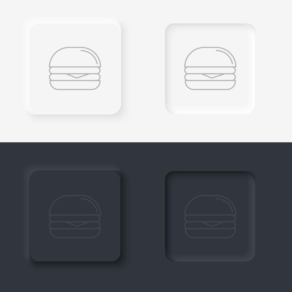 Neumorphic style black and white set food and drink vector icon. Burger icon vector isolated, Burger transparent sign, thin symbols or lined elements in outline style icon set