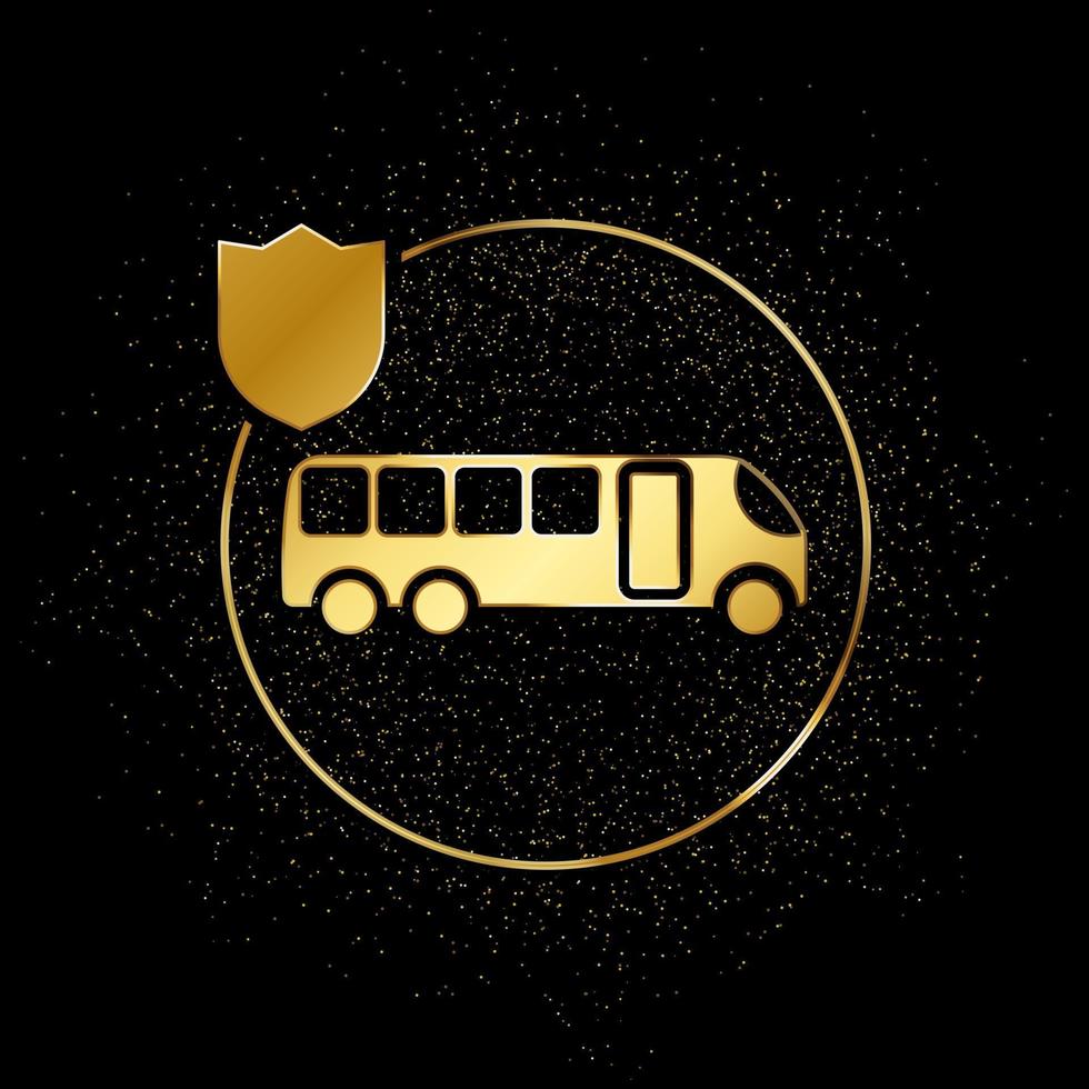 viajar, autobús, seguro oro icono. vector ilustración de dorado partícula antecedentes. oro vector icono