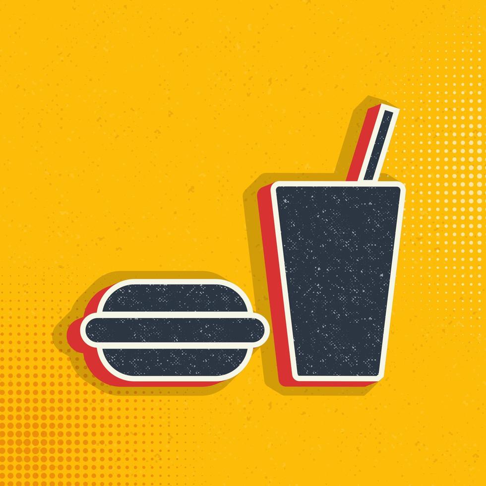 Gum burger, drink pop art, retro icon. Vector illustration of pop art style on retro background