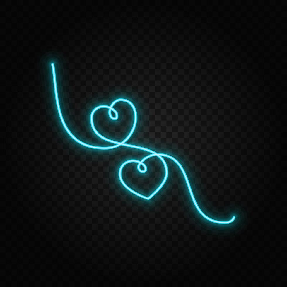 Two hearts one line neon vector icon. One line art, illustration .