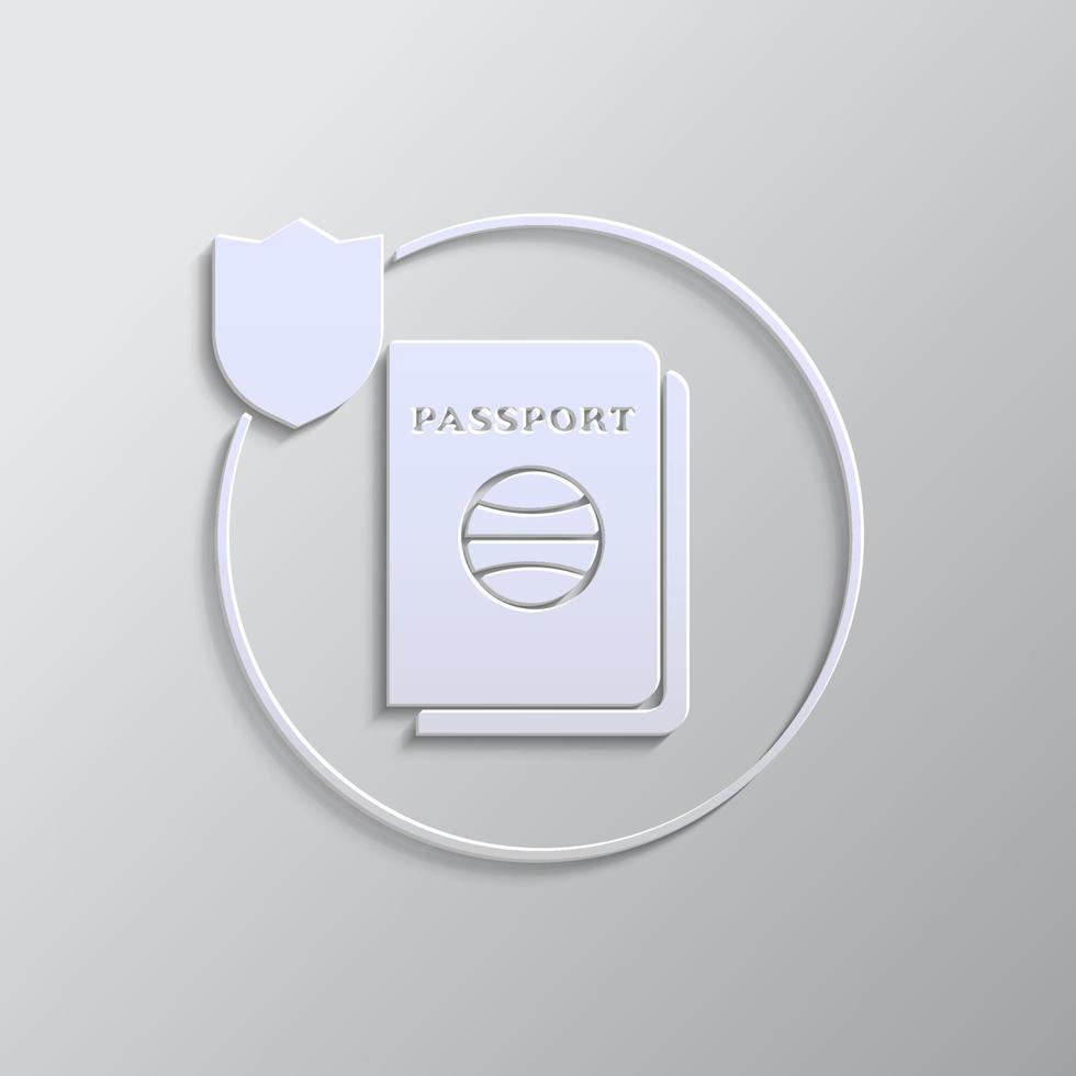travel, insurance, passport, icon, vector, insurable, fuse paper style. Grey color vector background- Paper style vector icon. on white background