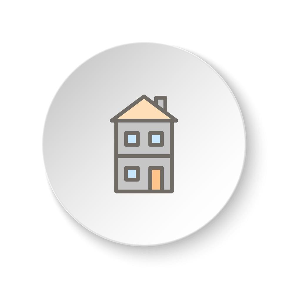redondo botón para web icono, edificio, casa, terraza. botón bandera redondo, Insignia interfaz para solicitud ilustración en blanco antecedentes vector