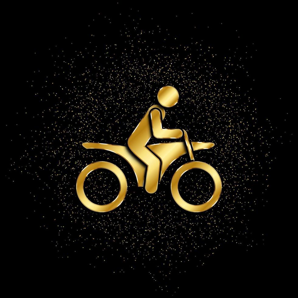 motociclista oro, icono. vector ilustración de dorado partícula en oro vector antecedentes