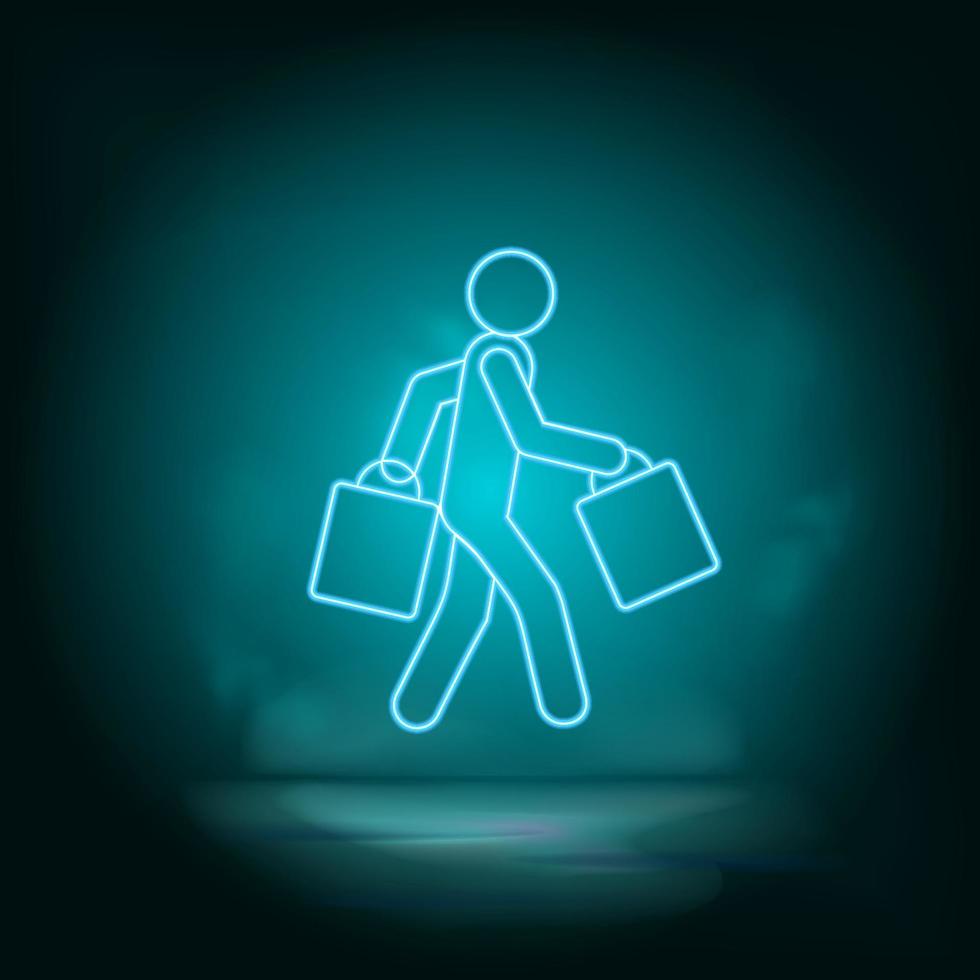 Shopping, man blue neon vector icon. Simple element illustration from map and navigation concept. Shopping, man blue neon vector icon. Real estate concept vector illustration. on white background