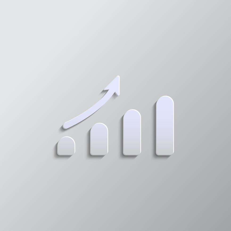 analytics, bar chart paper style, icon. Grey color vector background- Paper style vector icon.