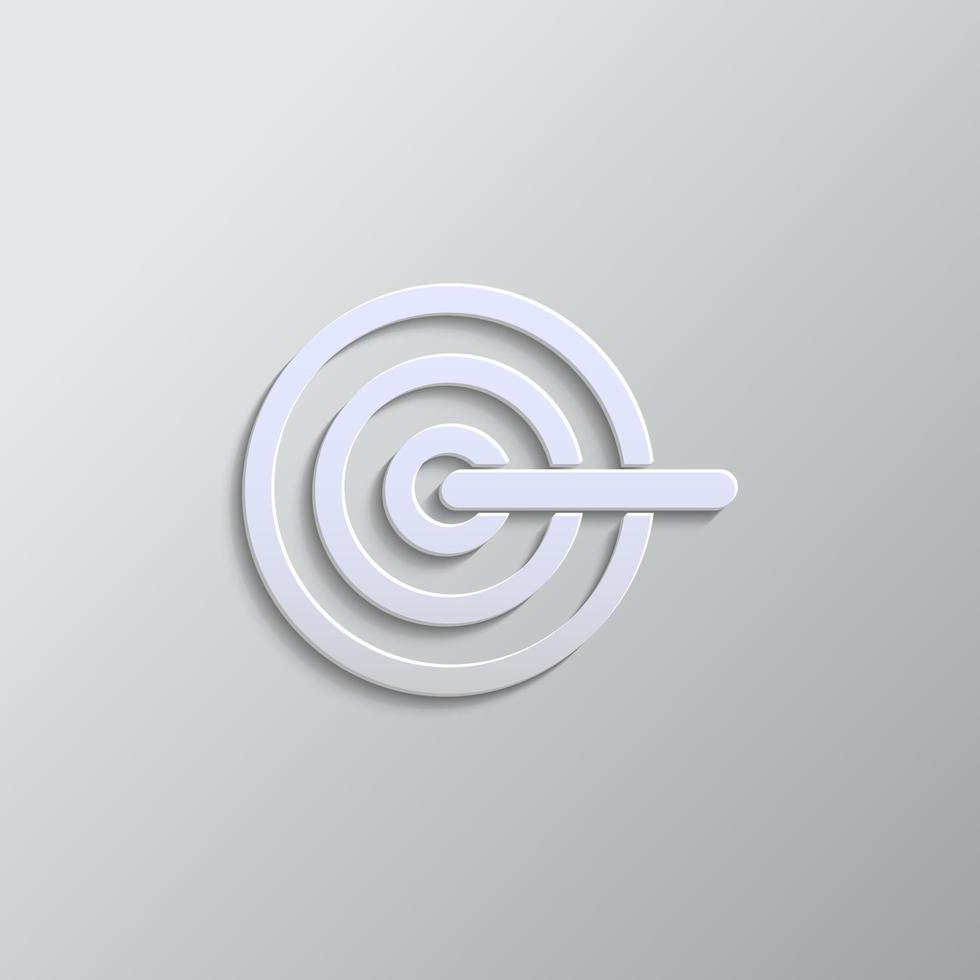 target, bullseye paper style, icon. Grey color vector background- Paper style vector icon.