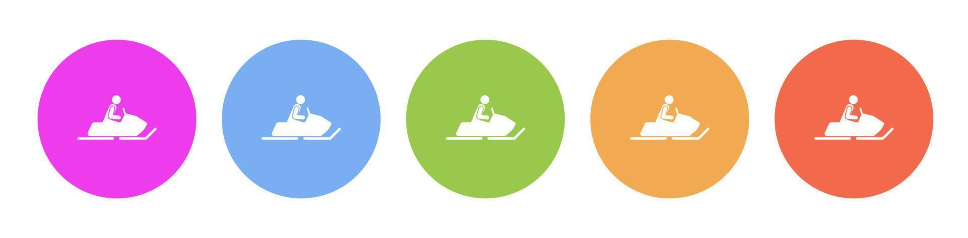 Multi colored flat icons on round backgrounds. Snow motorbike multicolor circle vector icon on white background