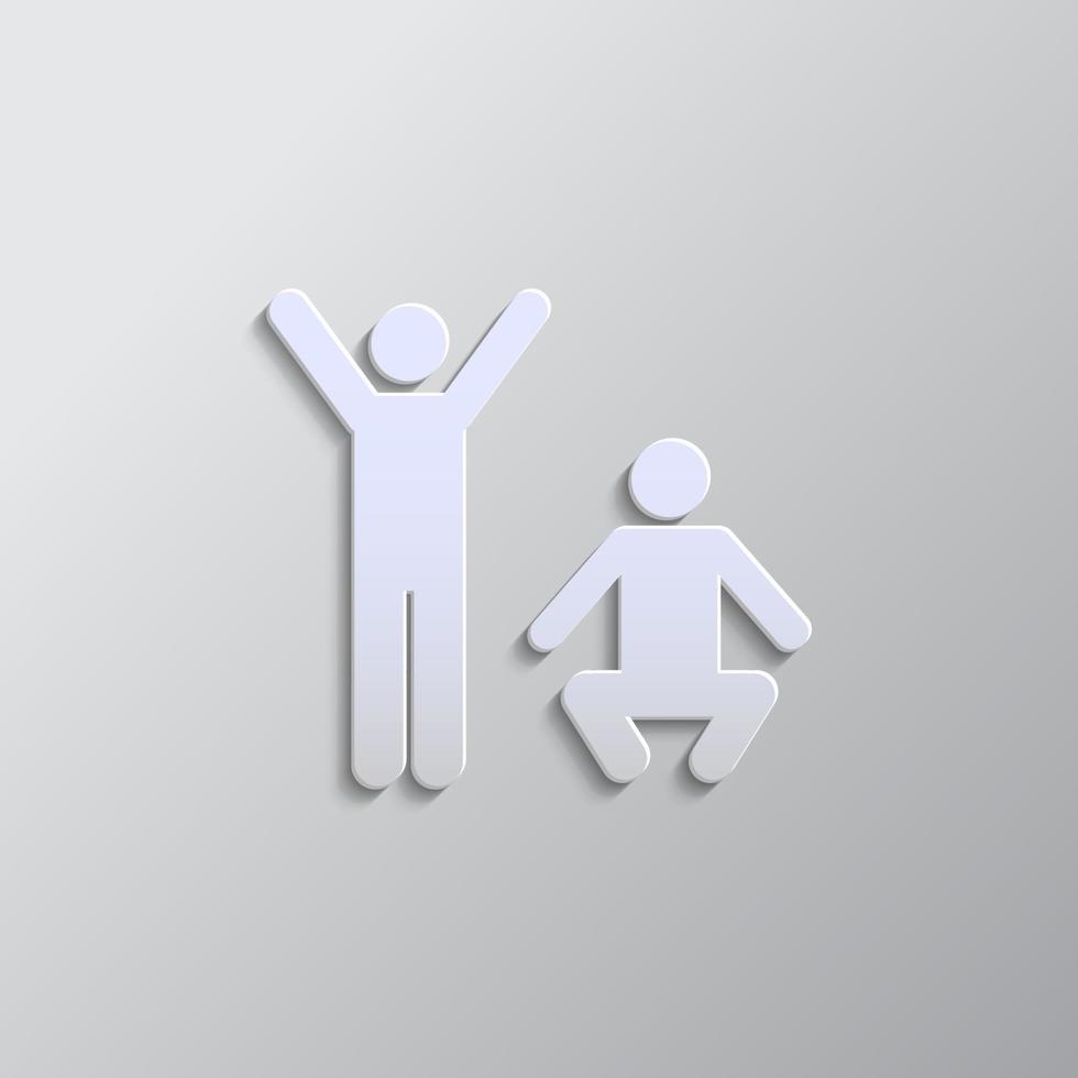 Exercise, mans paper style, icon. Grey color vector background- Paper style vector icon.