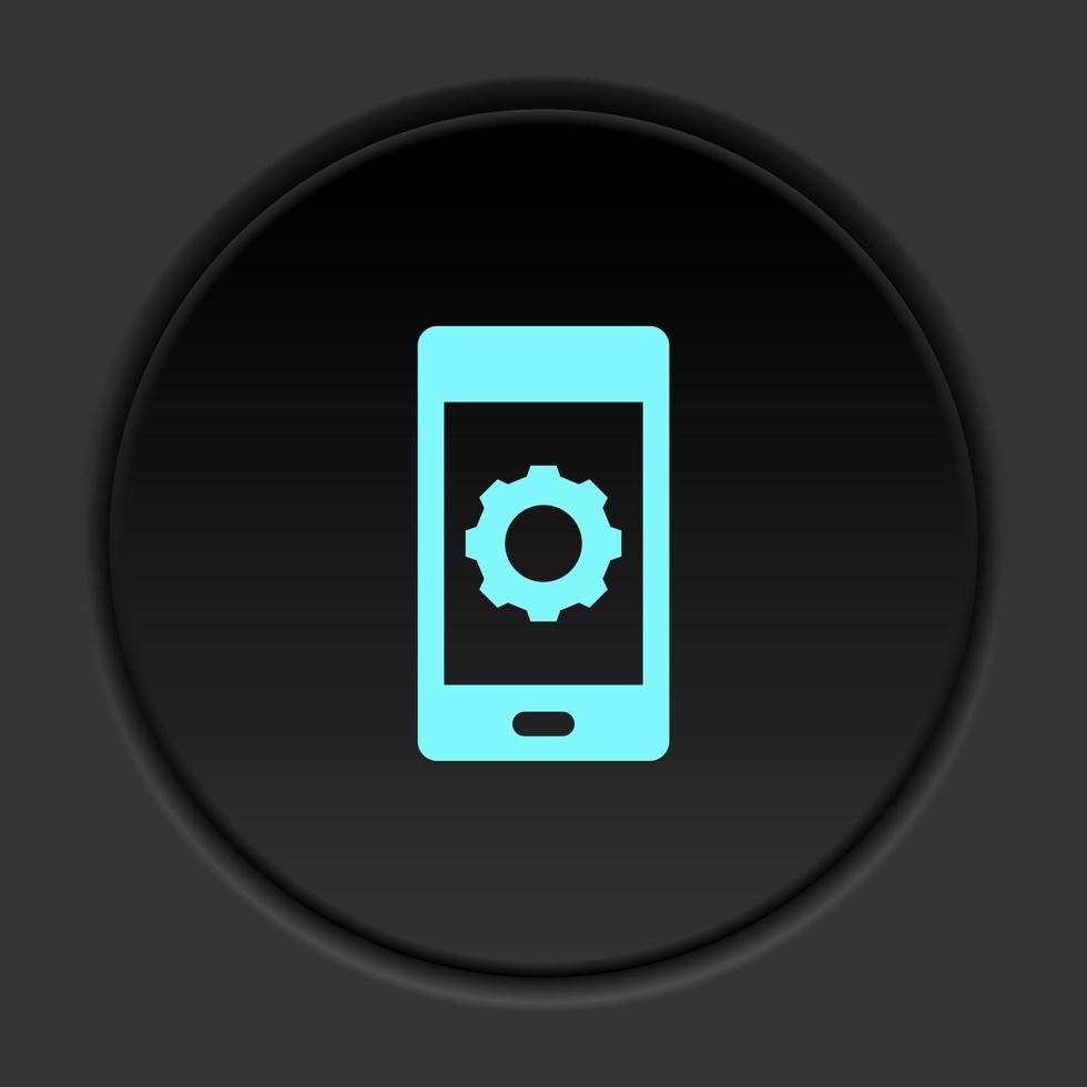Dark button icon phone settings. Button banner round badge interface for application illustration on darken background vector