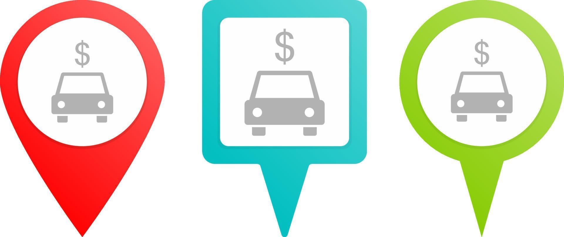 auto, dólar alfiler icono. multicolor alfiler vector icono, diferente tipo mapa y navegación punto.