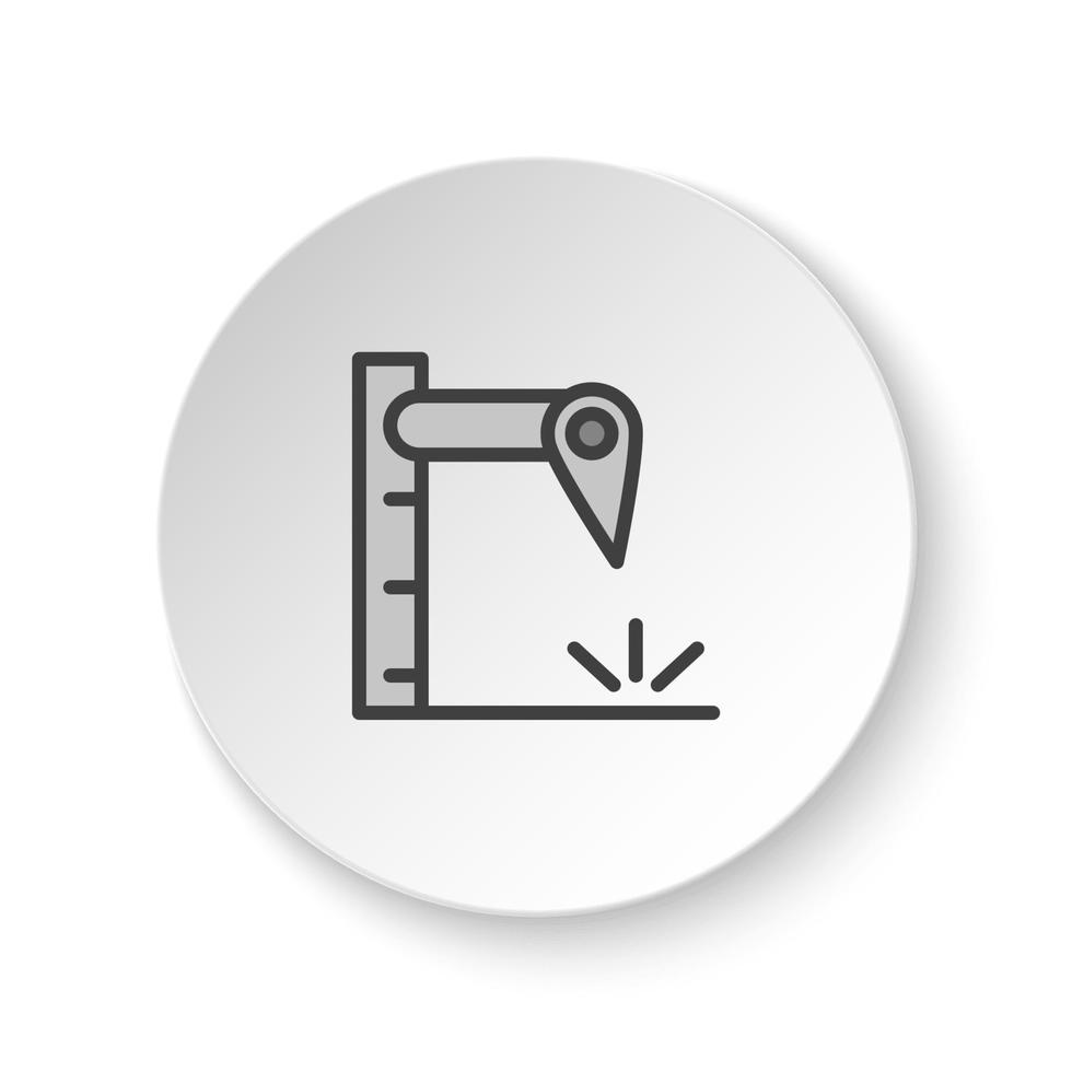 redondo botón para web icono, hidráulico brazo, industrial brazo. botón bandera redondo, Insignia interfaz para solicitud ilustración en blanco antecedentes vector