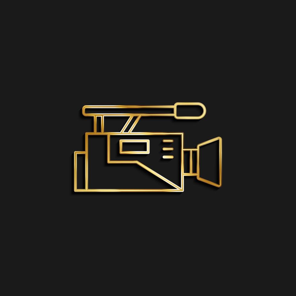 Cinematography, film, record gold icon. Vector illustration of golden icon on dark background