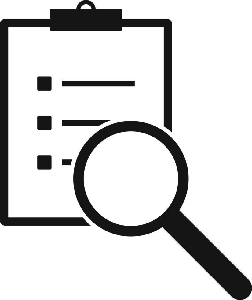 Scrutiny document plan icon in flat style. Review statement vector illustration on white isolated background. Document with magnifier loupe business concept.