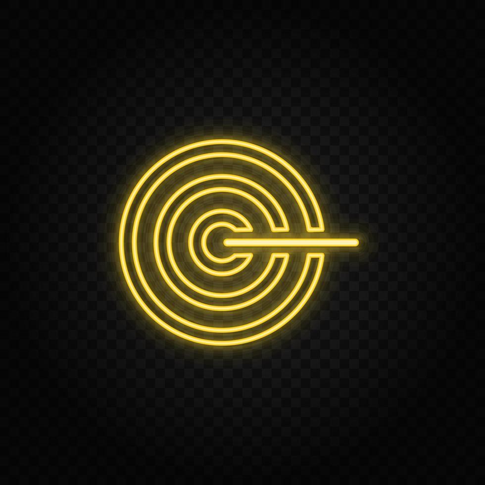 target, bullseye yellow neon icon .Transparent background. Yellow neon vector icon on dark background