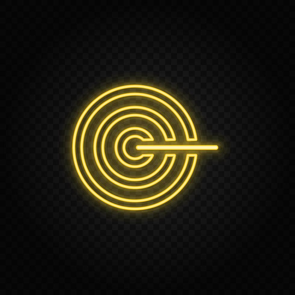 target, bullseye yellow neon icon .Transparent background. Yellow neon vector icon on dark background