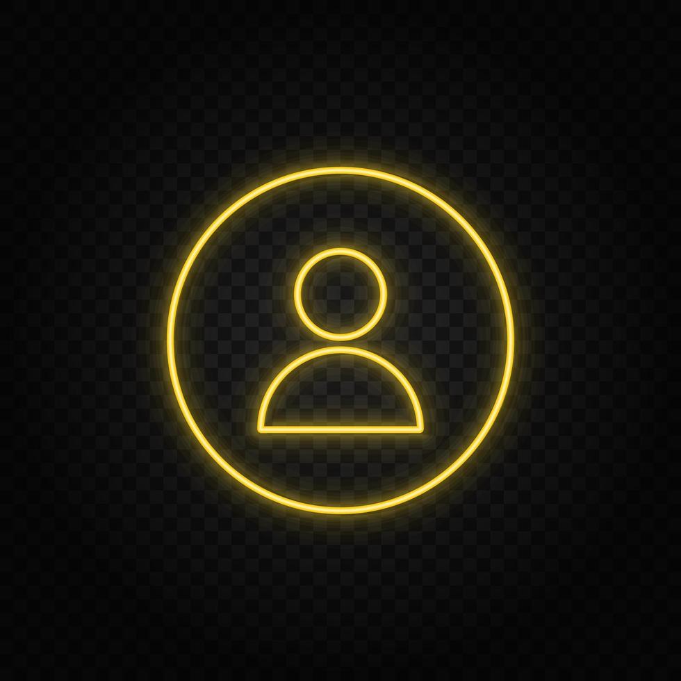 avatar, profile yellow neon icon .Transparent background. Yellow neon vector icon on dark background