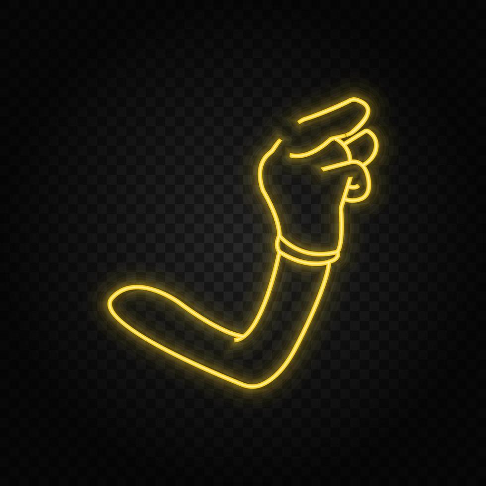 Finger snap, cartoon neon icon. Yellow neon vector icon. Vector transparent background