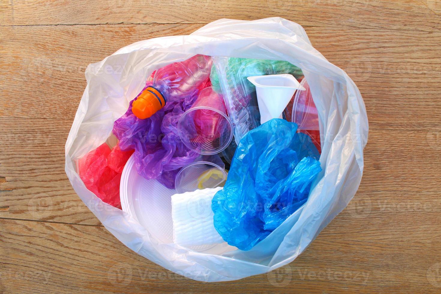 Garbage bag with plastic trash. Concept garbage sorting. photo