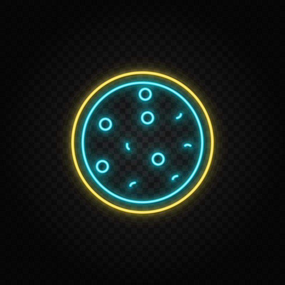 pizza neon icon. Blue and yellow neon vector icon. Transparent background