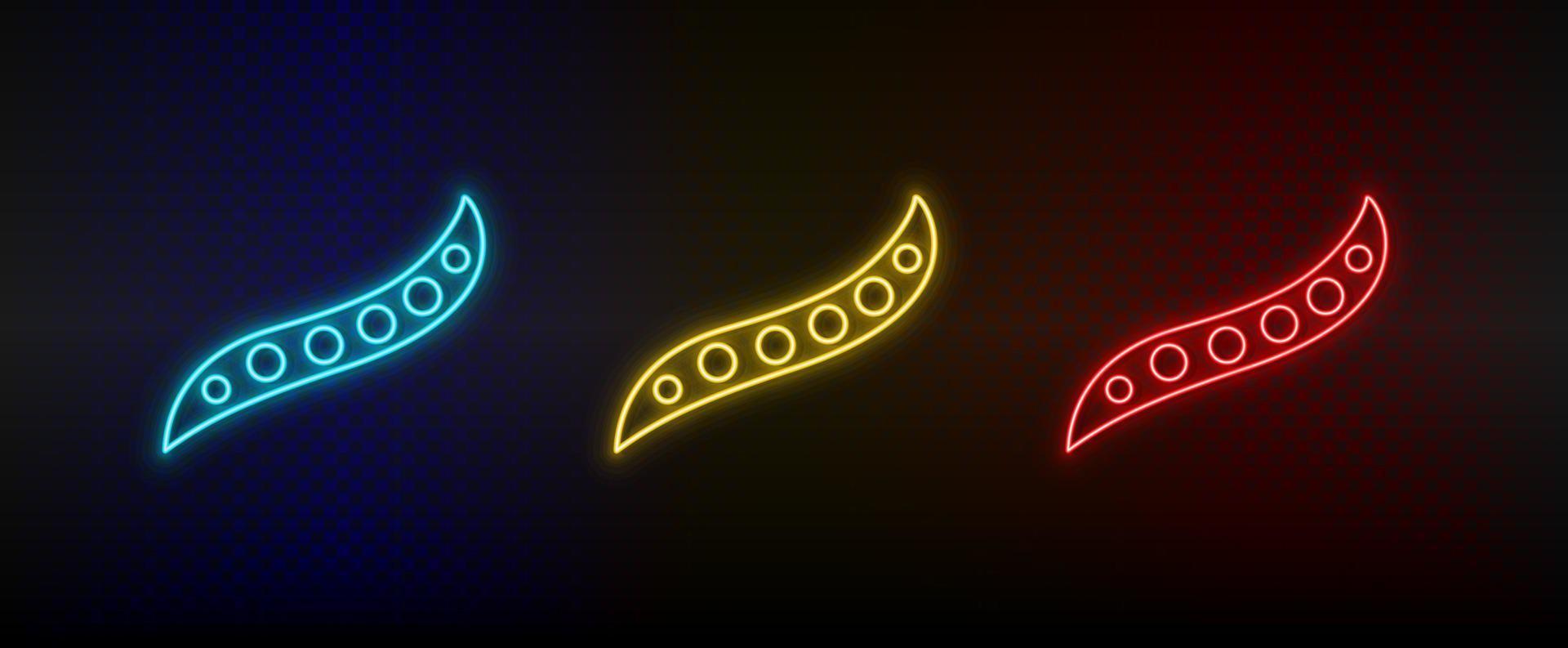 Neon icon set vegetable. Set of red, blue, yellow neon vector icon on dark background