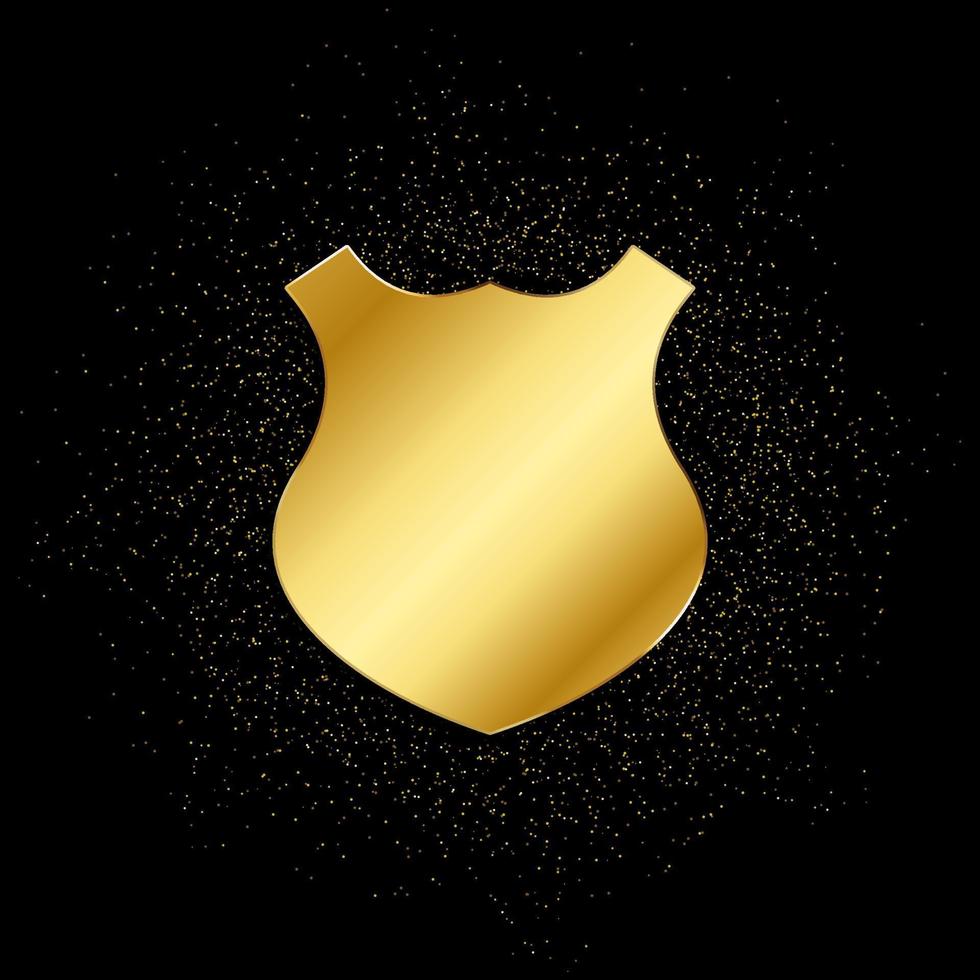 Shield shape gold, icon. Vector illustration of golden particle on gold vector background