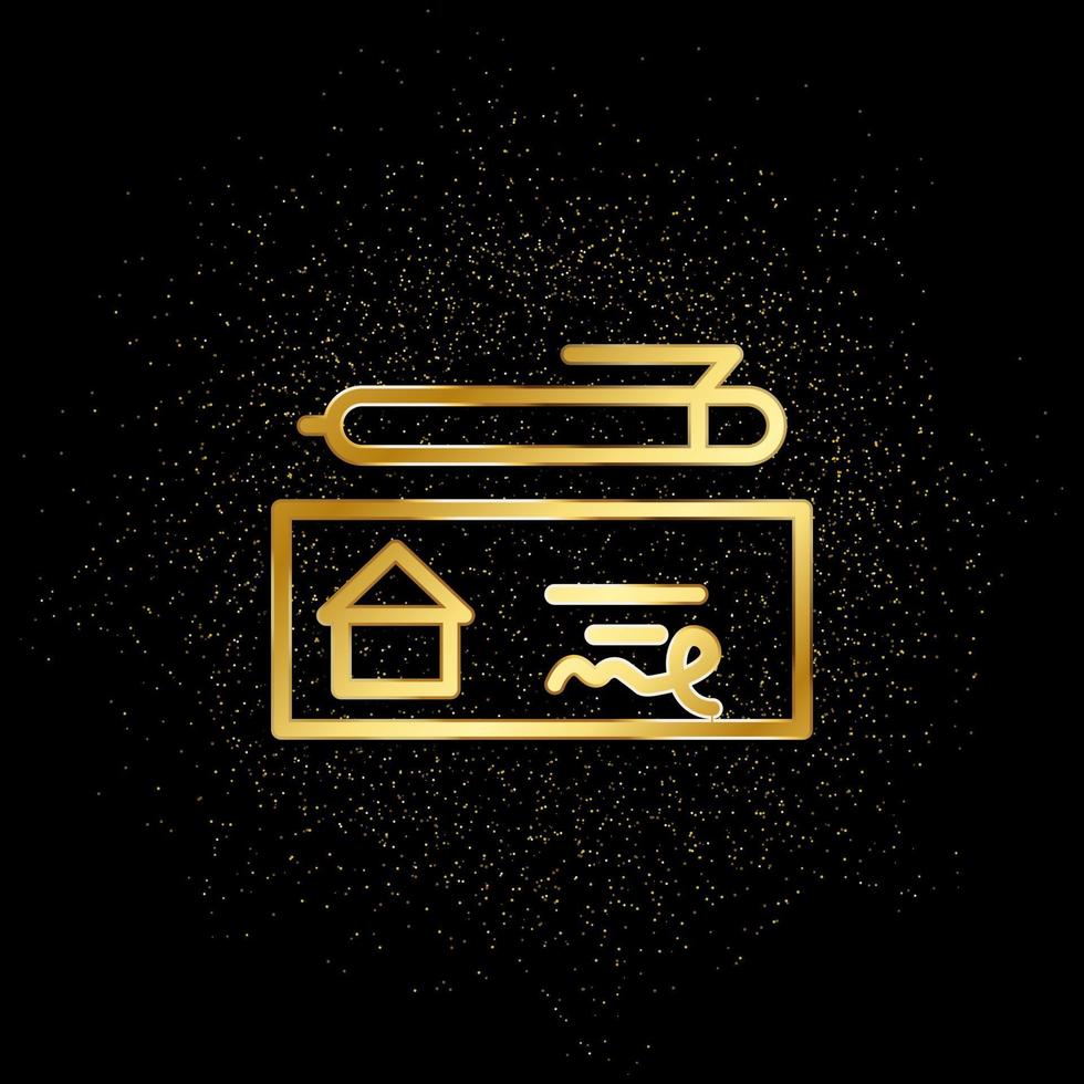Check, checkout, pen, house gold icon. Vector illustration of golden particle background. Real estate concept vector illustration .