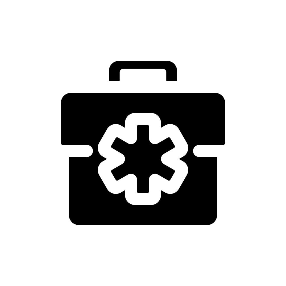 Medical bag black glyph ui icon. Doctor suitcase. First aid kit. Healthcare. User interface design. Silhouette symbol on white space. Solid pictogram for web, mobile. Isolated vector illustration