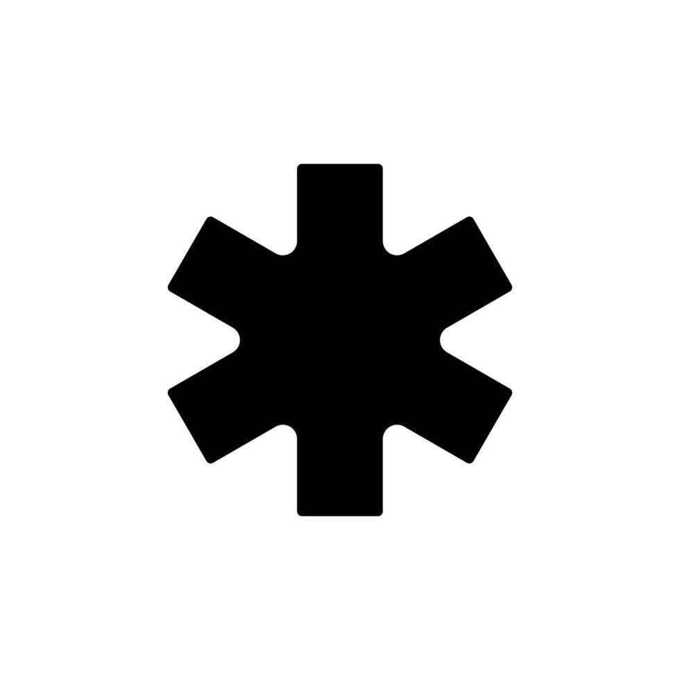Star of life black glyph ui icon. Ambulance symbol. Emblem of medical services. User interface design. Silhouette symbol on white space. Solid pictogram for web, mobile. Isolated vector illustration